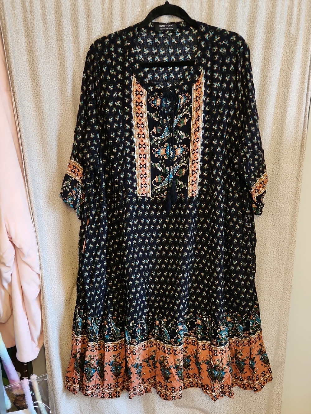 BloomChic Black Floral Dress with Peach & Teal